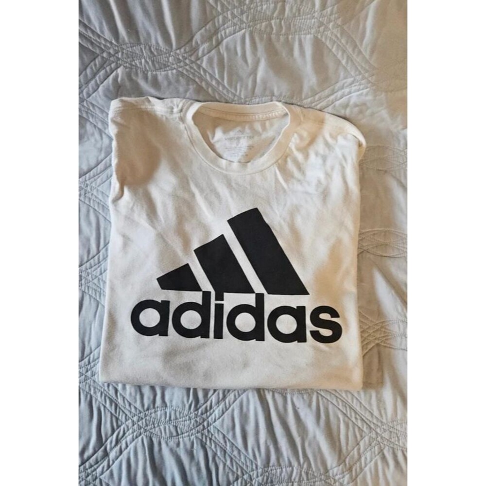 Adidas Logo Long Sleeve T-shirt Men's Large Cream & Black